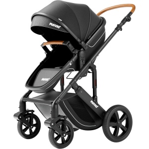 Carucior 2 in 1 pentru Bebelusi Mavio® Adventure, Landou Reversibil, Inclinare Sezut in 3 Pozitii, Pliabil, Tip Troller, Centura, 0 - 36 luni, Negru - Img 1