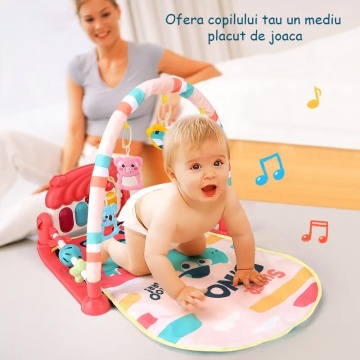 Centru de Activitati si Joaca Mavio®, Saltea Multifunctionala 5 in 1 pentru Copii si Bebe, Pian Colorat, Oglinda si Jucarii Detasabile, Roz - Img 3