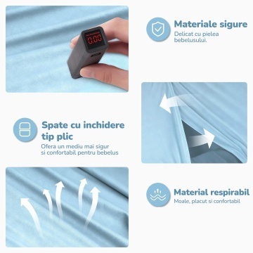 Cosulet Bebelus pentru Dormit Mavio®, Baby Lounger, Pentru Bebelusi 0-12 Luni, Material 100% Bumbac, Design Ergonomic, Spatiu Confortabil pentru Odihna si Relaxare, Usor de Folosit Acasa sau in Calatorii, Albastru - Img 4