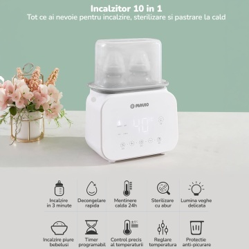 Incalzitor Dublu pentru Biberoane Mavio®, Putere 500 W, Capacitate 2 Biberoane, Pentru Lapte si Mancare Bebelusi, Functie Sterilizare, Decongelare Lapte Matern, Incalzire Rapida, Ecran LCD, Material PP BPA Free, Varsta 0-3 Ani - Img 3