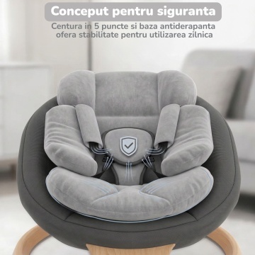 Leagan Electric pentru Bebelusi Mavio®, Pentru Bebelusi 0+ Luni, Greutate Maxima 9 kg, 5 Viteze de Leganare, Functie Muzica, Timer, Bluetooth, Telecomanda, Centura de Siguranta in 3 Puncte, Plasa Anti-Insecte, Cadru Rezistent, Pliabil - Img 5