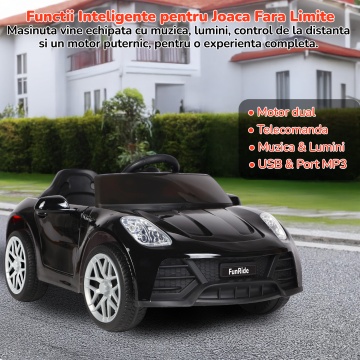 Masinuta Electrica Mavio®, Model FunRide, Copii 3 - 8 Ani, Telecomanda, Viteza 5km/h, Doua Motoare, Faruri, Cauciucuri EVA, Oglinzi, Negru - Img 3
