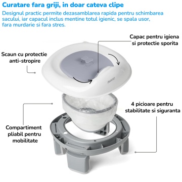 Olita Portabila Copii Mavio®, Reductor WC Pliabil, Saculeti Inclusi, Husa Transport, Capac, Varsta 1-3 Ani, Usor de Curatat, Fara BPA, Picioare Anti-derapante, Gri - Img 6
