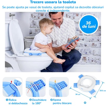 Olita Portabila Copii Mavio®, Reductor WC Pliabil, Saculeti Inclusi, Husa Transport, Capac, Varsta 1-3 Ani, Usor de Curatat, Fara BPA, Picioare Anti-derapante, Albastru - Img 2