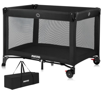 Patut Bebelusi Mavio®, Model Nova, Pliabil pentru Copii 0-36 luni, Portabil, 122x66 cm, Greutate Maxima 15 kg, Plasa Elastica, Geanta Transport Calatorie, Roti cu Sistem Blocare, Saltea Inclusa 120x60 cm - Img 1