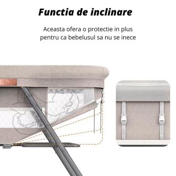 Patut Pliabil pentru Bebelusi, Usor de Transportat, Sistem de Blocare, Plasa Impotriva Insectelor, Cadru de Aluminiu, Cos Depozitare, Crem - Img 7