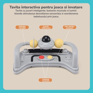 Premergator Copii 2 in 1 Mavio®, Model MyRide, Rotobil, Mod Antemergator, Varsta 3-36 Luni, Pliabil, Inaltime Ajustabila, Cos Baschet, Gri - Img 6