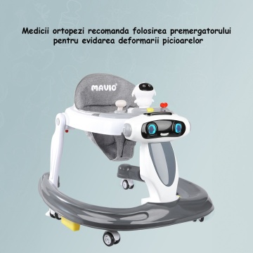 Premergator Reglabil pentru Bebelusi cu Varsta intre 6-18 Luni, Mavio®, Pliabil, 3 Jucarii, Greutatea Maxima Suportata 12 kg, Gri - Img 2
