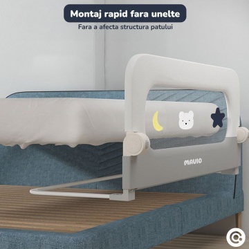 Resigilat - Bariera de Protectie Laterala pentru Pat Mavio®, 180 x 60 cm, Bariera Siguranta Pat Copii, Cadru Otel, Material Oxford 300D + Poliester, Inaltime 60 cm, Pliabila, Sistem Fixare Sigur pentru Saltea, Gri - Img 4