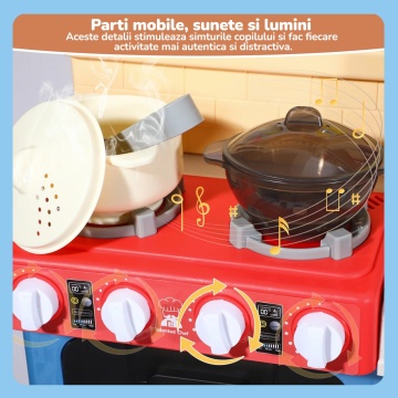 Resigilat - Bucatarie pentru Copii Mavio®, Simulare Gatit, Chiuveta cu Circuit Apa, Aragaz cu Aburi, Hota Interactiva, 77 piese, Inaltime 83, Lumini si Sunete Realiste, Ustensile Preparare Mancare, Albastru - Img 8