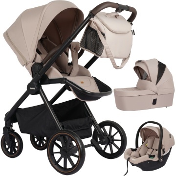 Resigilat - Carucior 3 in 1 pentru Bebelusi Mavio®, Model Urban, Landou, Parte Sport, Scoica Auto, Copii 0–4 Ani, Cadru Aluminiu, Sezut Reversibil, Pliere One Fold, Centura de Siguranta 5 Puncte, Maner Reglabil, Geanta, Husa Ploaie, Plasa Tantari, Bej