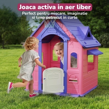 Resigilat - Casuta de Joaca pentru Copii Mavio®, Joaca 3 in 1 in Gradina, Baschet, Aruncarea Inelelor, Joc de Rol, Usa, Ferestre, Cadru Rezistent, Margini Fine, Interior si Exterior, Varsta Recomandata 2 ani+, Roz/Mov - Img 8