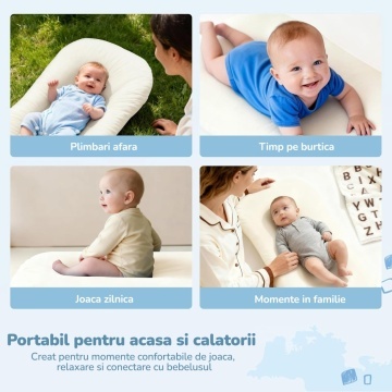 Resigilat - Cosulet Bebelus pentru Dormit Mavio®, Baby Lounger, Pentru Bebelusi 0-12 Luni, Material 100% Bumbac, Design Ergonomic, Spatiu Confortabil pentru Odihna si Relaxare, Usor de Folosit Acasa sau in Calatorii, Alb (Copy 1) - Img 3