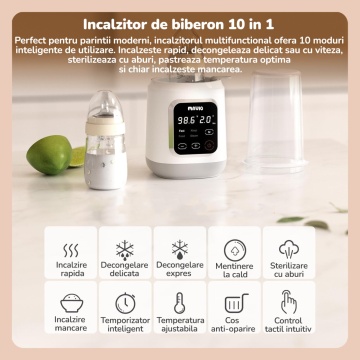 Resigilat - Incalzitor Biberon Mavio® pentru Bebelusi, 7in1, Functii: Incalzire Mancare, Dezghetare Rapida, Sterilizare, Pastrare la Cald 24 Ore, 35 - 60°C, 400W, Control Touch, Fara BPA, Alb - Img 3