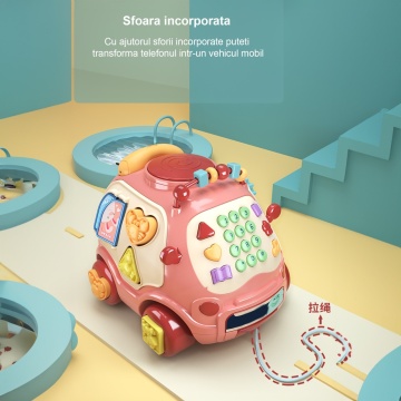 Resigilat - Jucarie Interactiva pentru Copii Mavio®, Telefon Educativ Tip Autobuz Muzical, cu Sunete Diverse, Jocuri, Roz - Img 8