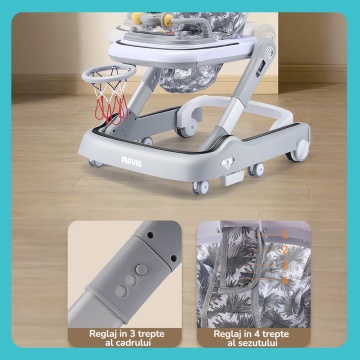 Resigilat - Premergator Copii 2 in 1 Mavio®, Resigilat - Model MyRide, Rotobil, Mod Antemergator, Varsta 3-36 Luni, Pliabil, Inaltime Ajustabila, Cos Baschet, Gri - Img 10