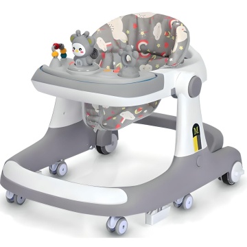 Resigilat - Premergator Reglabil pentru Bebelusi cu Varsta intre 12-18 Luni, WowStep®, Pliabil cu 3 Jucarii, Material Respirabil, Greutatea Maxima Suportata 30 kg, Gri