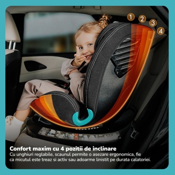 Resigilat - Scaun Auto Bebelusi Mavio®, Model Evolution, 40-150 cm, 360 de grade, ISOFIX, Copii intre 0 - 12 ani, Omologat i-Size R129, Negru - Img 3