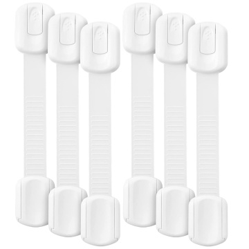 Resigilat - Set 6 Sigurante Usi Copii, Blocheaza Sertare, Frigider, Congelator, Ajustabile pe Lungime, Adeziv Puternic 3M, Fara Urme dupa Indepartare, Sistem de Inchidere Dublu, Alb
