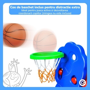 Resigilat - Tobogan Copii Mavio® cu Cos Baschet, 2–5 Ani, Panta Alunecare 98 cm, Structura HDPE Durabila, Stabil si Sigur, Design Ergonomic, Interior/Exterior, Dimensiuni 107x60x72 cm - Img 2