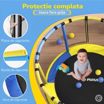 Resigilat - Trambulina pentru Copii Mavio®, 140 cm, Interior/Exterior, cu Bara de Sustinere, Cos si Minge de Baschet Incluse, Plasa de Protectie Interioara, Cadru din Otel Galvanizat, Design Anti-Cadere, Capacitate 45 kg, Sigura si Stabila - Img 2