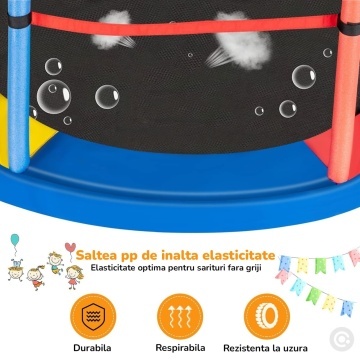 Resigilat - Trambulina pentru Copii Mavio®, 140 cm, Interior/Exterior, Plasa de Protectie, Cadru din Otel Galvanizat, Suprafata de Sarit Sigura fara Imbinari, Protectii din Spuma, Capacitate 45 kg, Design Stabil si Colorat - Img 6