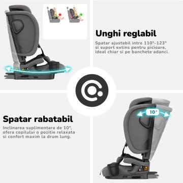 Scaun Auto Bebelusi Mavio®, Model Foldy, 76-150 cm, Unghi Reglabil, ISOFIX, Copii intre 18 luni - 12 ani, Pliabil, Spatar Rabatabil, Omologat i-Size R129, Protectie Impact Lateral, Centura de Siguranta 5 Puncte, Tetiera Reglabila, Husa Detasabila, Gri - Img 5
