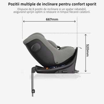 Scaun Auto Bebelusi Mavio®, Model Shield, Picior Fixare, 40-105 cm, Rotire 360 Grade, Unghi Reglabil, ISOFIX, Copii 0 luni - 4 ani, Spatar Rabatabil, Omologat i-Size R129, Protectie Impact Lateral, Centura de Siguranta 5 Puncte, Tetiera Reglabila, Gri - Img 4