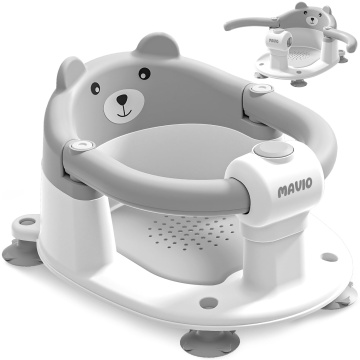 Scaun de Baie pentru Bebelusi Mavio®, Model Little Bear, Sistem Blocare, Varsta 6 luni+, Practic, Usor de Folosit, 4 Ventuze Fixare, Gauri Scurgere, Sezut si Spatar Confortabile, Materiale Sigure, Gri