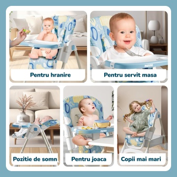 Scaun de Masa 3 in 1 pentru Bebelusi si Copii Mavio®, Model OMNY, Pliabil, 6-36 luni, Inaltime Reglabila, Centura de Siguranta in 5 Puncte, Tavita Reglabila si Detasabila, Roti Transport, Spatiu Depozitare, Usor de Curatat, Greutate Maxima 25kg, Albastru - Img 6