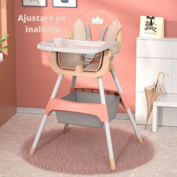 Scaun de Masa 3in1 pentru Bebelusi si Copii, Varsta 6-72 luni, Inaltime Ajustabila, Centura de Siguranta in 5 Puncte, Tavita Reglabila si Detasabila, Loc pentru Depozitare, Roz - Img 3
