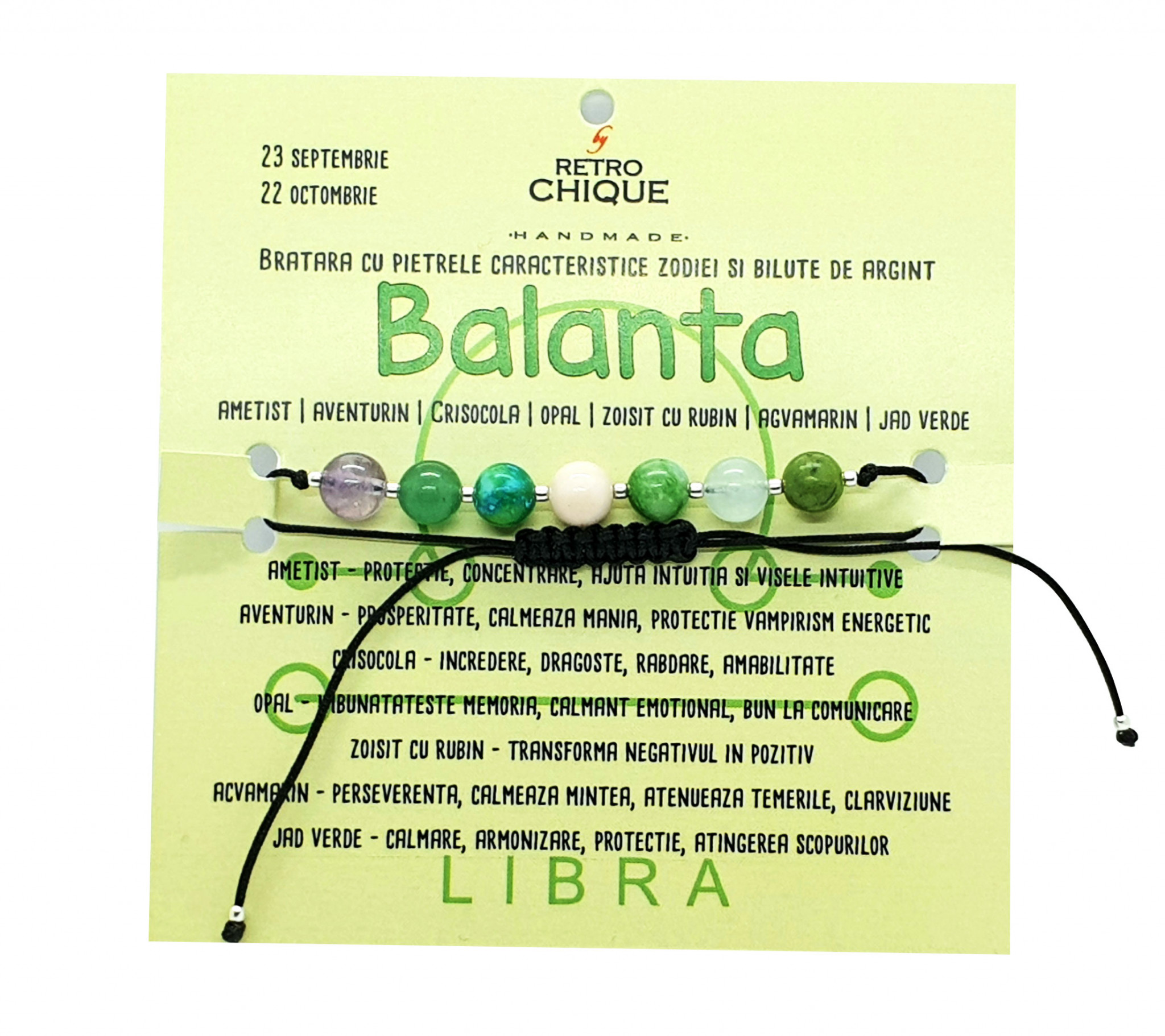 Bratari zodii cu pietre semipretioase si bilute de argint 925