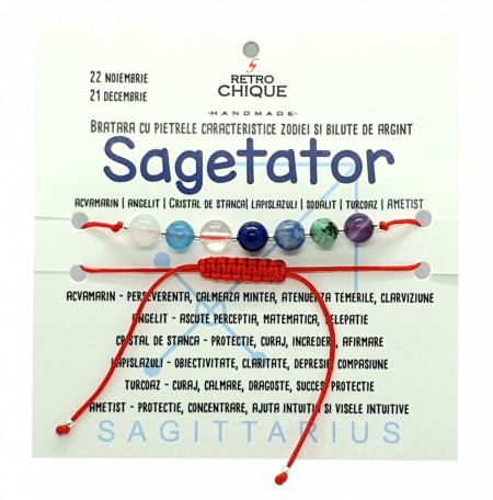 Bratara zodia sagetator cu semipretioase si bilute de argint 925