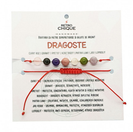 Bratara pentru DRAGOSTE cu pietre semipretioase si bilute de argint