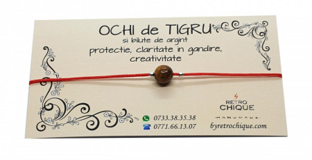 Bratara o piatra de ochi de tigru si bilute de argint