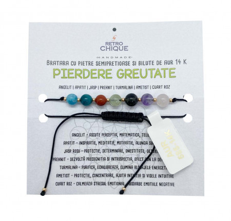 Bratara Pierdere Greutate cu bilute de aur 14 k si pietre semipretioase