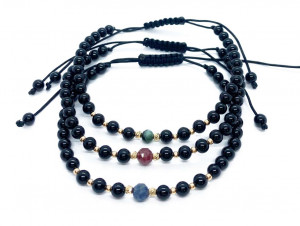 Set trei bratari cu bilute de aur 14k Rubin Safir Smarald - Img 1