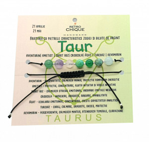 Bratara "Inima deschisa" zodia taur cu semipretioase si bilute de argint 925 - Img 1