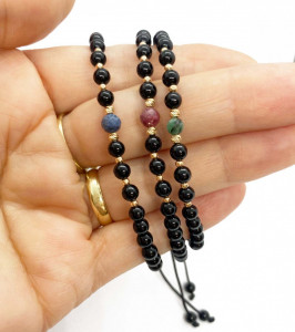 Set trei bratari cu bilute de aur 14k Rubin Safir Smarald - Img 2