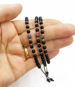 Set trei bratari cu bilute de aur 14k Rubin Safir Smarald - Img 3