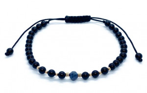 Bratara cu bilute de aur 14k un Safir fatetat si onix lucios - Img 1