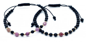 Set doua bratari cu bilute de aur 14k rubine si onix fatetat - Img 1