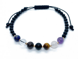 Bratara zodia capricorn cu bilute de aur 14 k si pietre semipretioase+onix fatetat