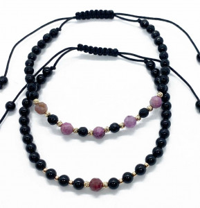 Set doua bratari cu bilute de aur 14k rubine si onix fatetat - Img 2