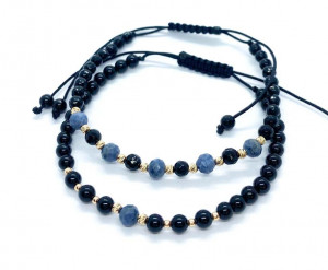 Set doua bratari cu bilute de aur 14k safire si onix - Img 2