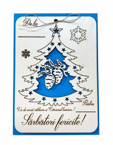 Felicitare lemn cu glob brad cu conuri - Img 3
