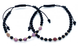 Set doua bratari cu bilute de aur 14k rubine si onix fatetat - Img 4