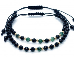 Set doua bratari cu bilute de aur 14k smaralde si onix - Img 1