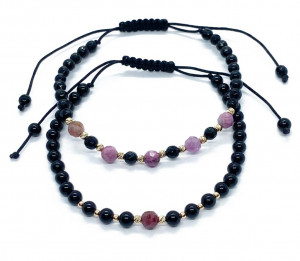 Set doua bratari cu bilute de aur 14k rubine si onix fatetat - Img 5