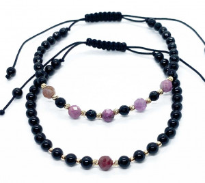Set doua bratari cu bilute de aur 14k rubine si onix fatetat - Img 6